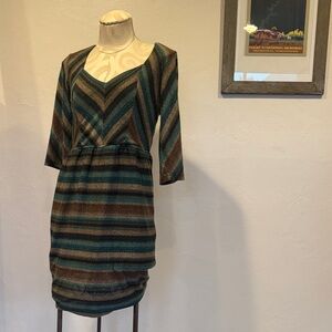 Amanda Lane Green and Brown Striped Midi Dress